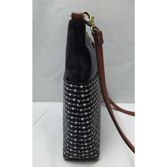 Fossil Black Coated Canvas Leather Trim Zipper Crossbody Bag - Picture 4 of 16